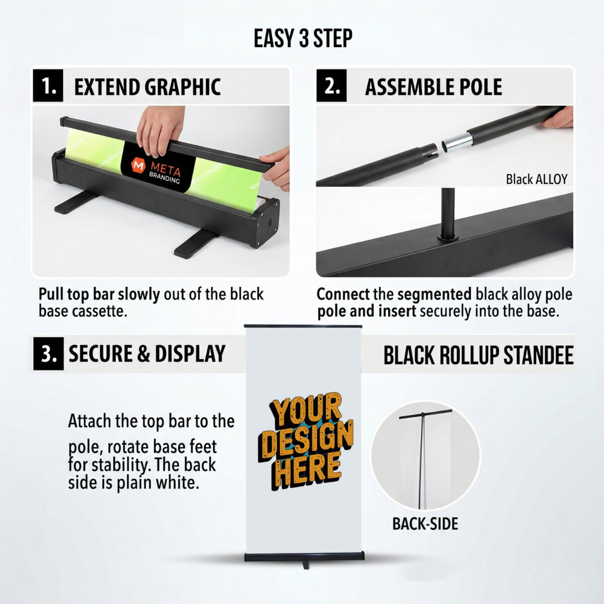Black rollup standee for business promotion